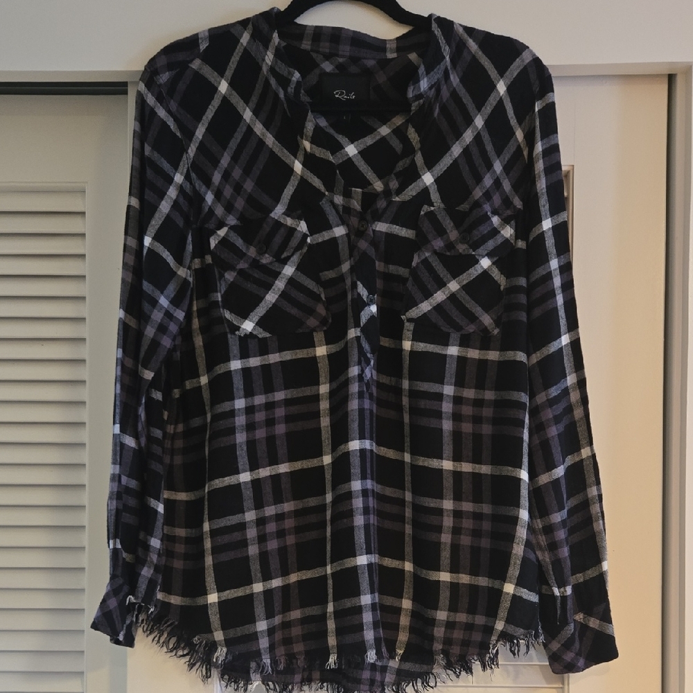 Rails Black and Purple Plaid Button Down Shirt